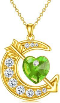 wholesale 925 Sterling Silver Moon Birthstone Crystal Pendant Necklace for Women-Aug.- Peridot