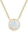 wholesale 925 Sterling Silver Synthetic Opal 8mm Round Pendant Necklace with Gold Plated Chain (chars)-0-0