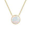 wholesale 925 Sterling Silver Synthetic Opal 8mm Round Pendant Necklace with Gold Plated Chain (chars)-0-0