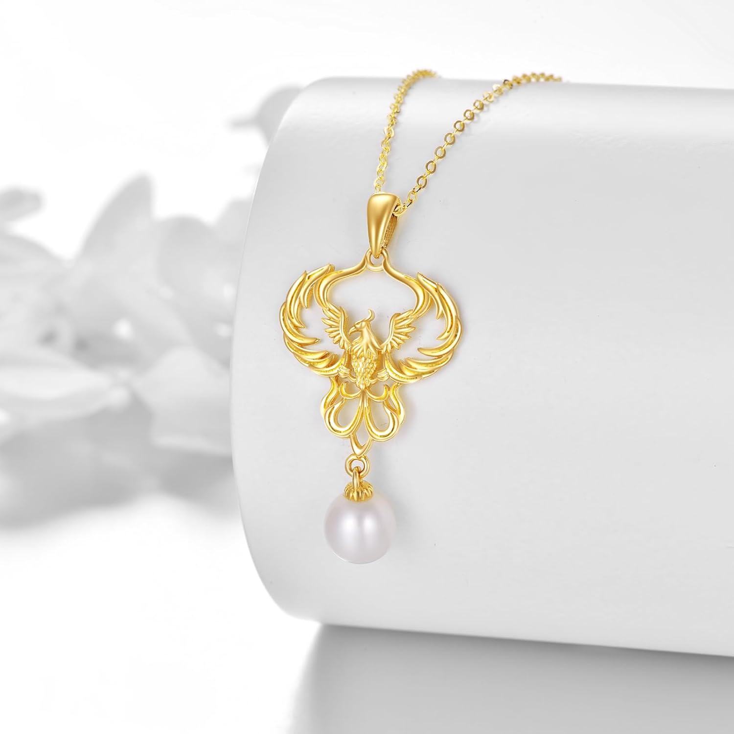 14K Gold Phoenix Pendant Necklace Bird of New Beginnings Nirvana Rebirth Jewelry Gift for Women-0-2