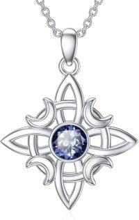 wholesale 925 Sterling Silver Witches Knot Birthstone Necklace Wicca Moon Celtic Pendant-09-Birthstone & September