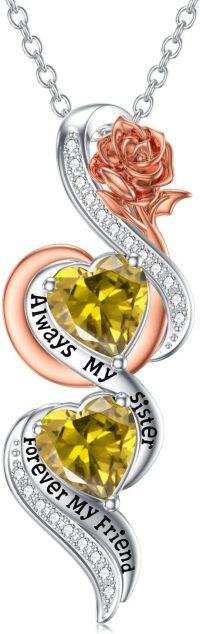 wholesale TOUPOP Christmas Gifts For Sister Sister Birthday Gifts From Sister Always My Sister Forever My Friend Jewelry 925 Sterling Silver November Birthstone Necklace Topaz Necklace With Rose Flower Birthday Gifts For Sisters -undefined