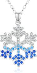 wholesale 925 Sterling Silver Blue Crystal Snowflake Pendant Necklace for Women-0-0