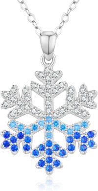 wholesale 925 Sterling Silver Blue Crystal Snowflake Pendant Necklace for Women-Silver