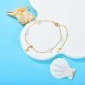 wholesale 14K Gold Pearl Crescent Moon Cross Charm Bracelet for Women - Adjustable Length-0-1