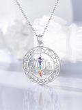 wholesale 925 Sterling Silver Lotus Flower Pendant Necklaces with Rainbow Stones and Purple Crystal for Women's s-0-4