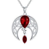wholesale 925 Sterling Silver Blue Crystal Moon Pendant Necklace Wholesale With Celtic Knot Design-01_ Simulated Garnet