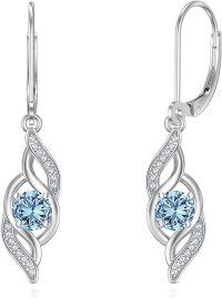 wholesale 925 Sterling Silver 12 Birthstone Leverback Dangle Earrings for Women-03-Mar.-Aquamarine