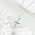 wholesale 925 Sterling Silver Blue Enamel Butterfly Cross Pendant Necklace for Women Girls Christian Baptism s-0-3