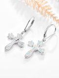 wholesale 925 Sterling Silver White Opal Flower Cross Drop Earrings for Women-0-1