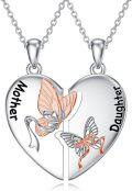 wholesale 925 Sterling Silver Mother & Daughter Butterfly Heart Pendant Necklaces-0-0