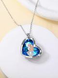 wholesale 925 Sterling Silver Blue Crystal Heart Pendant Necklace for Sisters - Always My Father Forever My Friend s-0-2