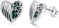 wholesale 925 Sterling Silver Green Enamel Tree of Life Heart Stud Earrings for Women Hypoallergenic s-Silver+Green