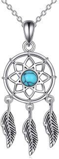 wholesale 925 Sterling Silver Turquoise Dreamcatcher Feather Pendant Necklace-0-0