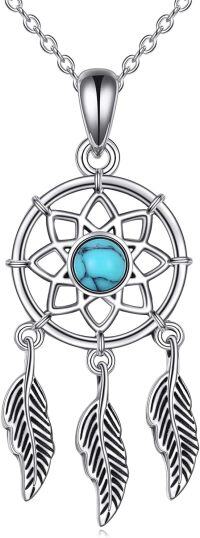 wholesale 925 Sterling Silver Turquoise Dreamcatcher Feather Pendant Necklace-Turquoise