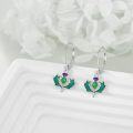 wholesale 925 Sterling Silver Green Enamel Thistle Flower Drop Earrings Leverback  for Women Girls-0-2