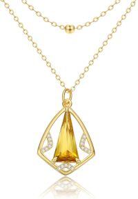 wholesale  sterling silver yellow citrine triangle pendant necklace for women ( chars)-Triangle Citrine Necklace-02
