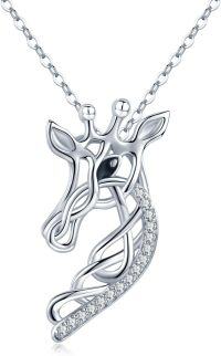 wholesale 925 Sterling Silver Cubic Zirconia Accent Celtic Knot Giraffe Pendant Necklace-A-Silver
