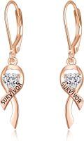 wholesale 925 Sterling Silver Plated Rose Gold Heart-Shaped Survivor Pink Ribbon Drop Earrings - Breast Cancer Awareness  for Women-0-0
