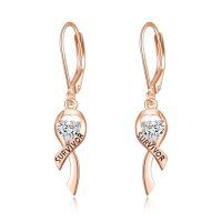 wholesale 925 Sterling Silver Plated Rose Gold Heart-Shaped Survivor Pink Ribbon Drop Earrings - Breast Cancer Awareness  for Women-Leverback Ribbon