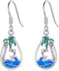 wholesale Sterling Silver Blue Opal Palm Tree Earrings Teardrop Ocean Wave Jewelry-0-12