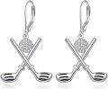 wholesale 925 Sterling Silver Crossed Golf Clubs & Ball Leverback Drop Earrings Sporty Gifts for Women-0-0
