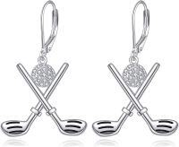 wholesale 925 Sterling Silver Crossed Golf Clubs & Ball Leverback Drop Earrings Sporty Gifts for Women-A-Golf