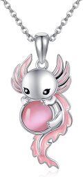 wholesale 925 Sterling Silver Pink Cat Pendant Necklaces with Stone Charm Gifts for Girls and Women-0-0