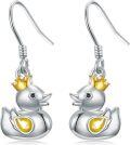 wholesale 925 Sterling Silver Crowned Duck Drop Earrings with Yellow Stone Accents-0-0