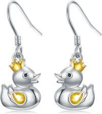 wholesale 925 Sterling Silver Crowned Duck Drop Earrings with Yellow Stone Accents-Duck