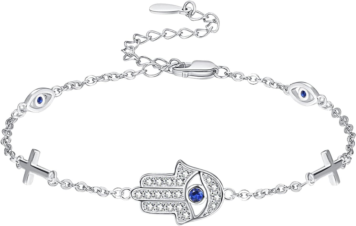 wholesale 925 Sterling Silver Metal Stone Evil Eye Cross Hamsa Hand Protection Bracelet-0-0