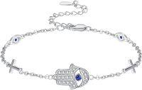 wholesale 925 Sterling Silver Metal Stone Evil Eye Cross Hamsa Hand Protection Bracelet-Silver Evil Eye