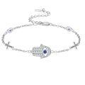 wholesale 925 Sterling Silver Hamsa Hand Evil Eye Bracelet Wholesale With Blue Crystals-0-0