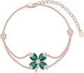 wholesale 925 Sterling Silver Green Enamel Cubic Zirconia Accent Four-Leaf Clover Charm Bracelet for Women-0-0