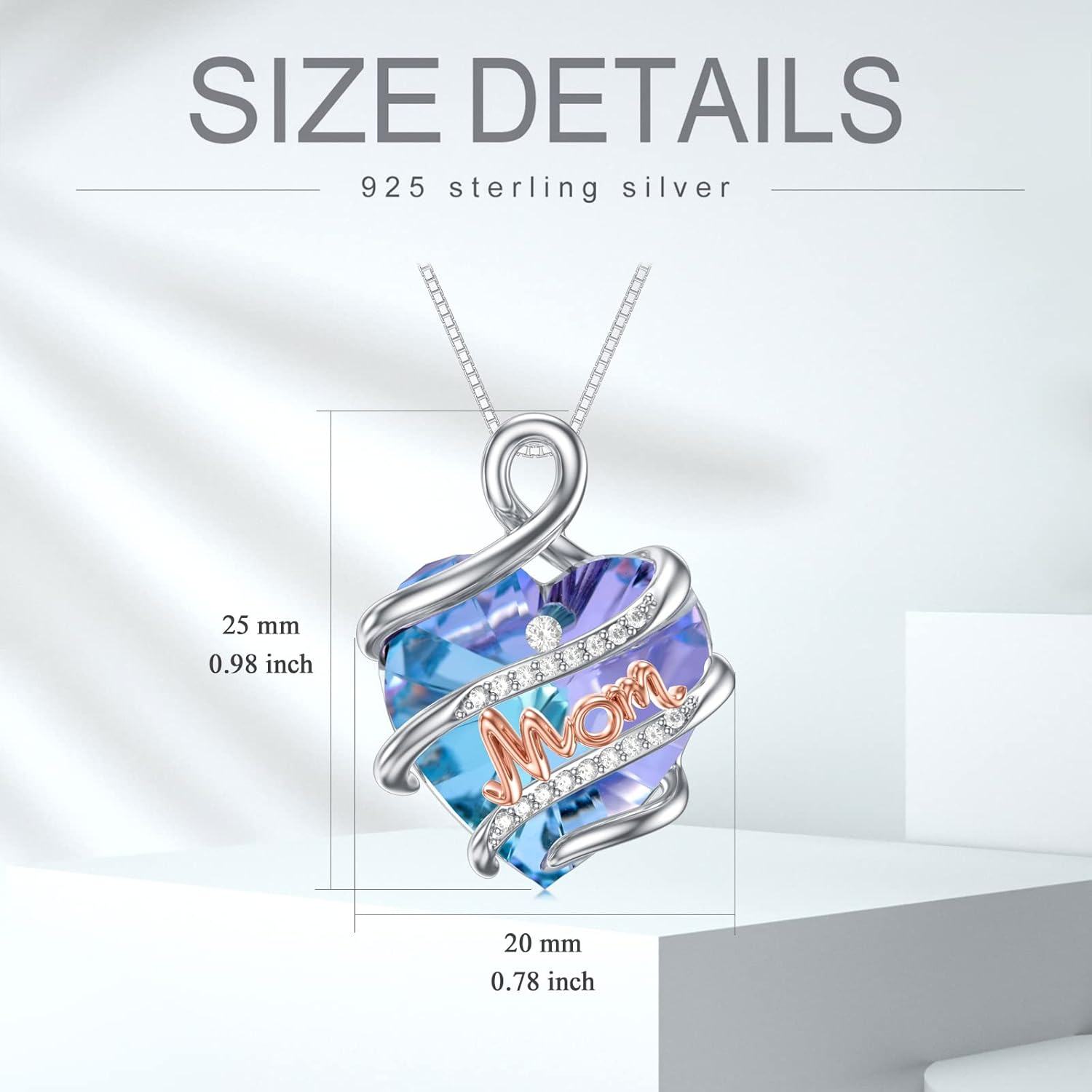 wholesale 925 Sterling Silver Blue Crystal Heart MOM Pendant Necklace for Mother's Day Gifts-0-3