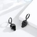wholesale 925 Sterling Silver Black Skull Drop Hoop Earrings Gothic Punk Style Jewelry for Women and Men-0-1