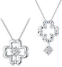 wholesale 925 Sterling Silver 1CT Moissanite Four-Leaf Clover Pendant Necklace with Chain (Total Length: Adjustable from 37 to 45 cm)-White