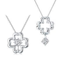 wholesale 925 Sterling Silver 1CT Moissanite Four-Leaf Clover Pendant Necklace with Chain (Total Length: Adjustable from 37 to 45 cm)-White