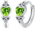 wholesale 925 Sterling Silver Green Crystal Celtic Knot Heart Huggie Hoop Earrings for Women-0-0
