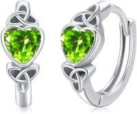 wholesale 925 Sterling Silver Green Crystal Celtic Knot Heart Huggie Hoop Earrings for Women-0964I