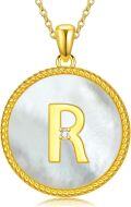 wholesale Gold 925 Sterling Silver Mother of Pearl Initial R Pendant Necklace for Women-0-0