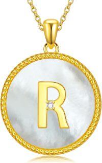 wholesale Gold 925 Sterling Silver Mother of Pearl Initial R Pendant Necklace for Women-Letter R