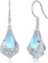 wholesale 925 Sterling Silver Peacock Teardrop Moonstone Leverback Earrings for Women-Peacock Moonstone Earrings-01