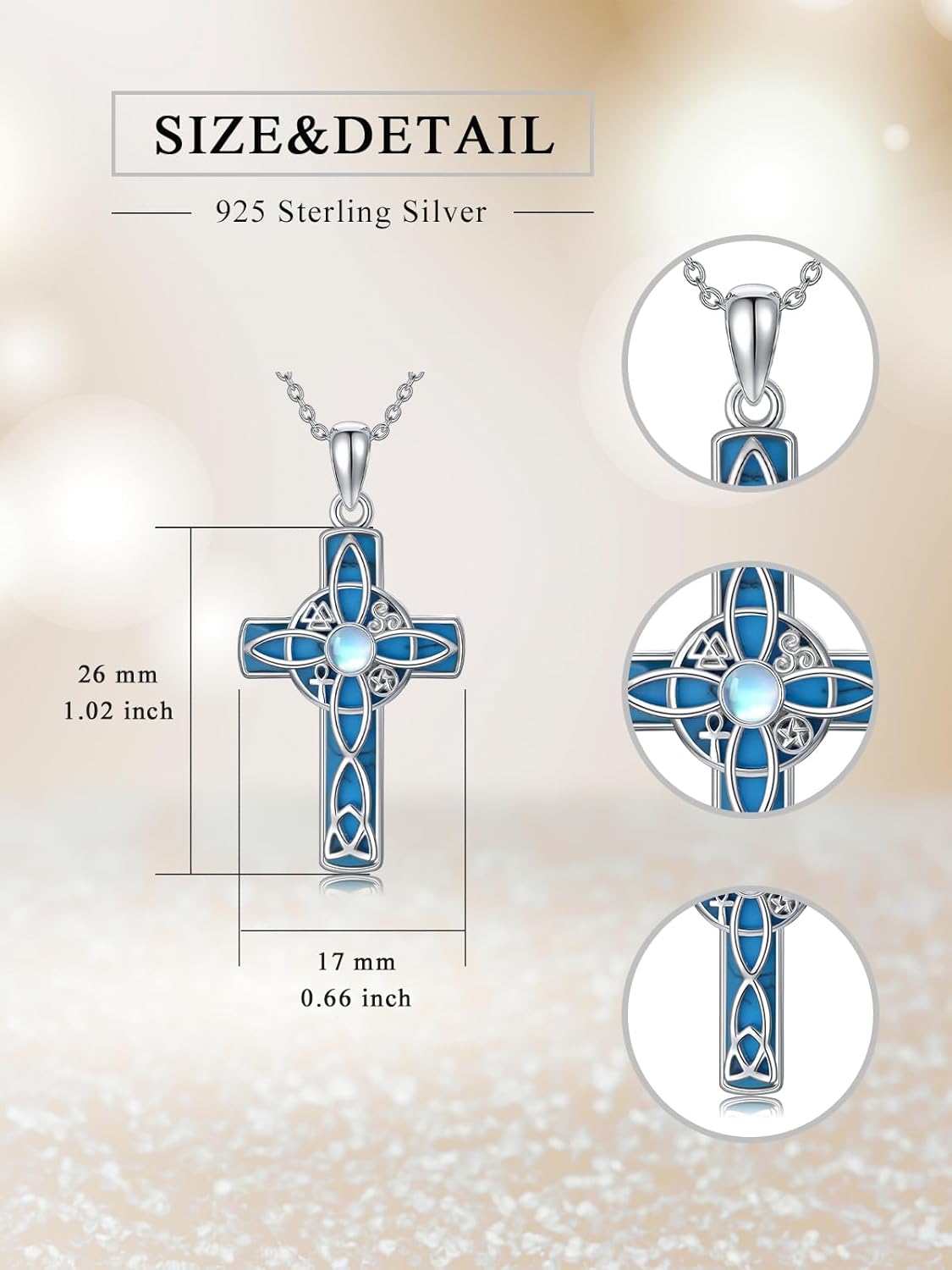 wholesale 925 Sterling Silver Cross with Blue Enamel and Moonstone Pendant Necklace - Witch s for Women-0-3