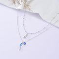 wholesale 925 Sterling Silver Blue Opal Evil Eye Hand & Horn Pendant Necklace-0-1