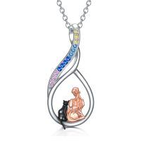 TOUPOP Sterling Silver & Stone Cat Necklace for Women-undefined