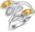 wholesale Sterling Silver Leaf Ring with Birthstone Adjustable Wrap Promise Engagement Wedding Rings for Women-0-0