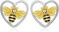 wholesale 925 Sterling Silver Heart-Shaped Honeybee Studs - Hypoallergenic s for Women-0-0