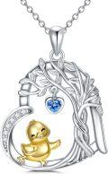 wholesale 925 Sterling Silver Tree of Life Pendant Necklaces with Gold Chick and Blue Crystal Heart Charm Gifts for Women-0-0