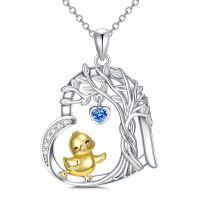 wholesale 925 Sterling Silver Necklace With Golden Chick Pendant And Blue Heart Charm-Duck